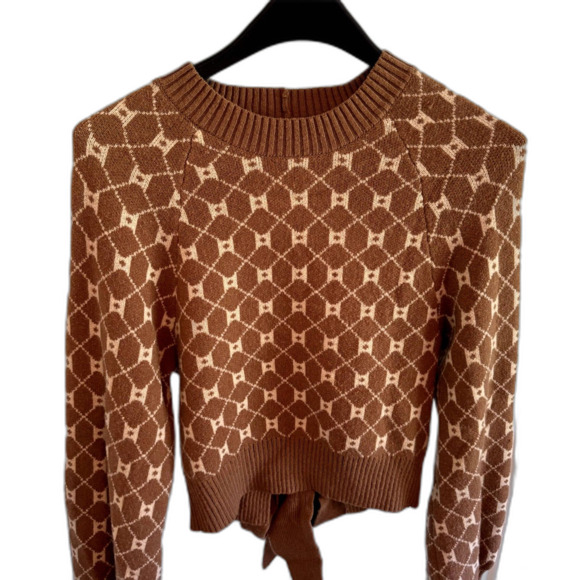 Buckle | Willow & Root Open Back Tie Sweater Brown Print Neutral Size Small BKE - Picture 6 of 11